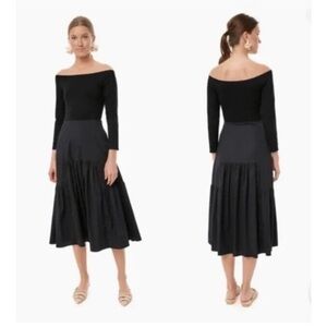 Tuckernuck Black 3/4 Sleeve Off the Shoulder Marissa Tiered Midi Dress Sz S